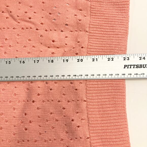 NWOT J CREW Sweater XL Pink Knit Pointelle Cotton Crewneck Ribbed-Detail Long-Sl - Picture 7 of 8